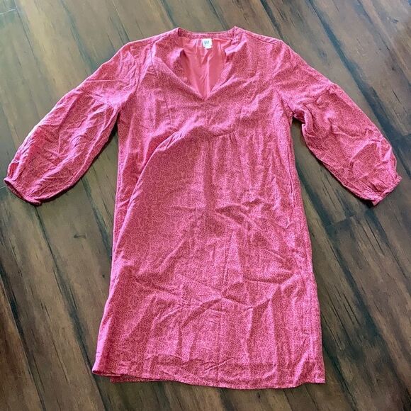 Gap Bib Dress Split Neck Swing Style Pink Floral Print Puffy 3/4 Sleeve XS - Picture 1 of 9